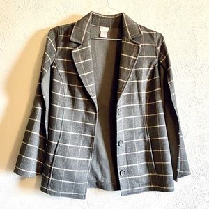 Chico's Plush Windowpane-Print Cape Jacket in Grey - Size 0